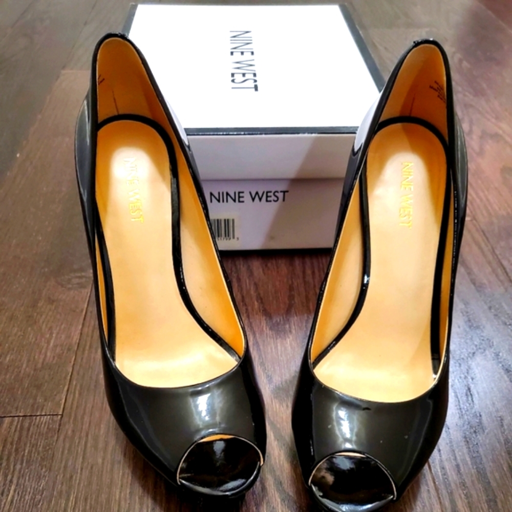 Nine West black patent leather wedge stilleto heels